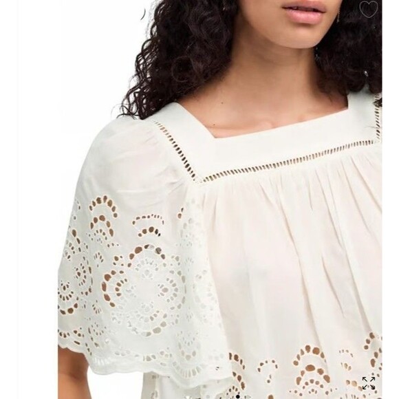 Madewell NWT Eyelet Flutter Sleeve Cotton Blend Women Top Size Small Square Neck - Picture 15 of 16